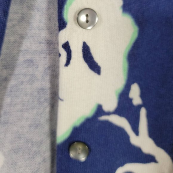 Lands End Supima Cotton Blue and White Floral Cardigan Size Small - Picture 4 of 9